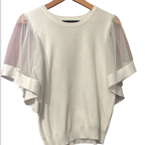 Salo la fille white flutter sleeve top sz L Women - Picture 3 of 9